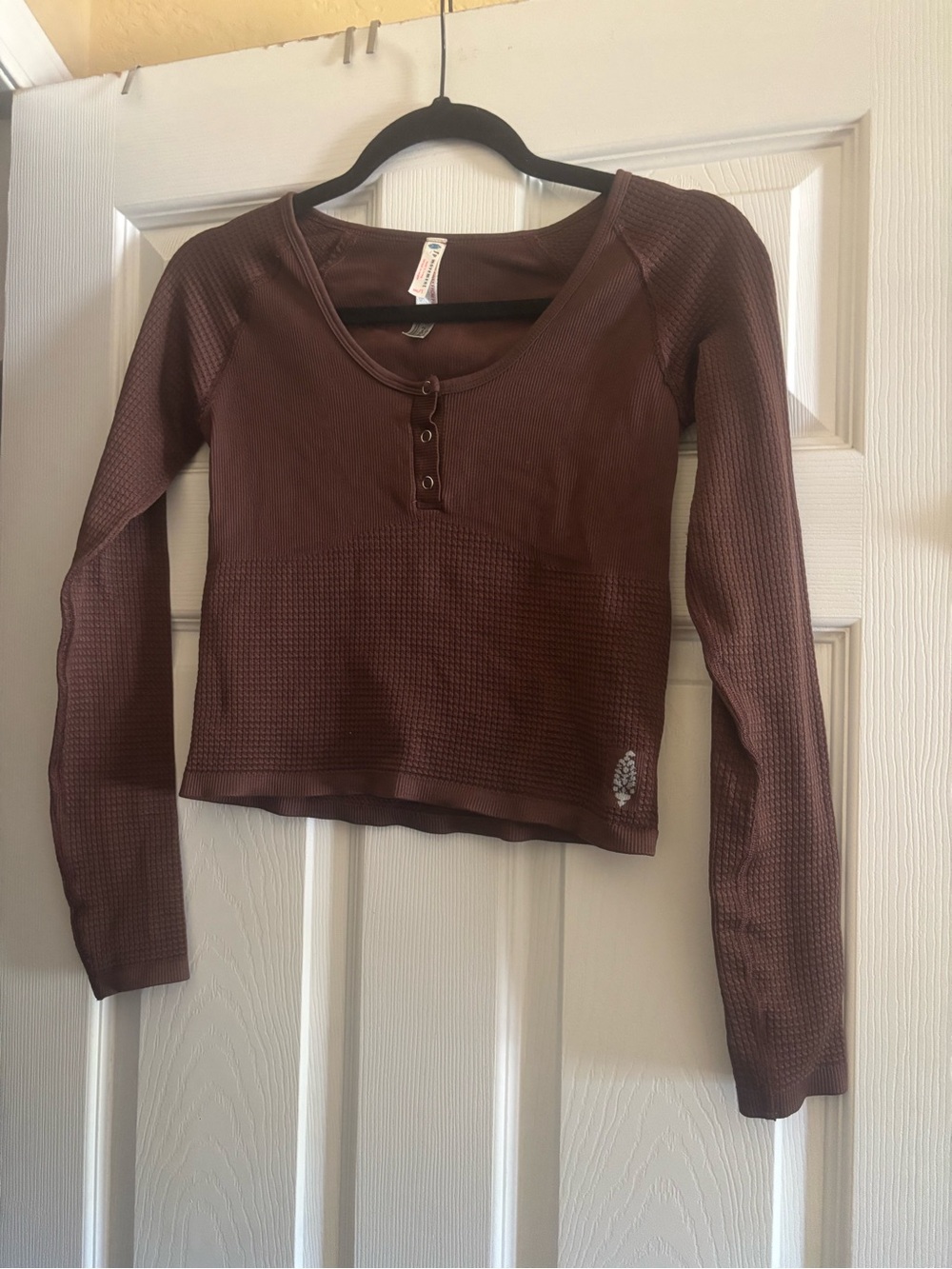 Free People Brown Waffle Knit Long Sleeve Henley Top M/L